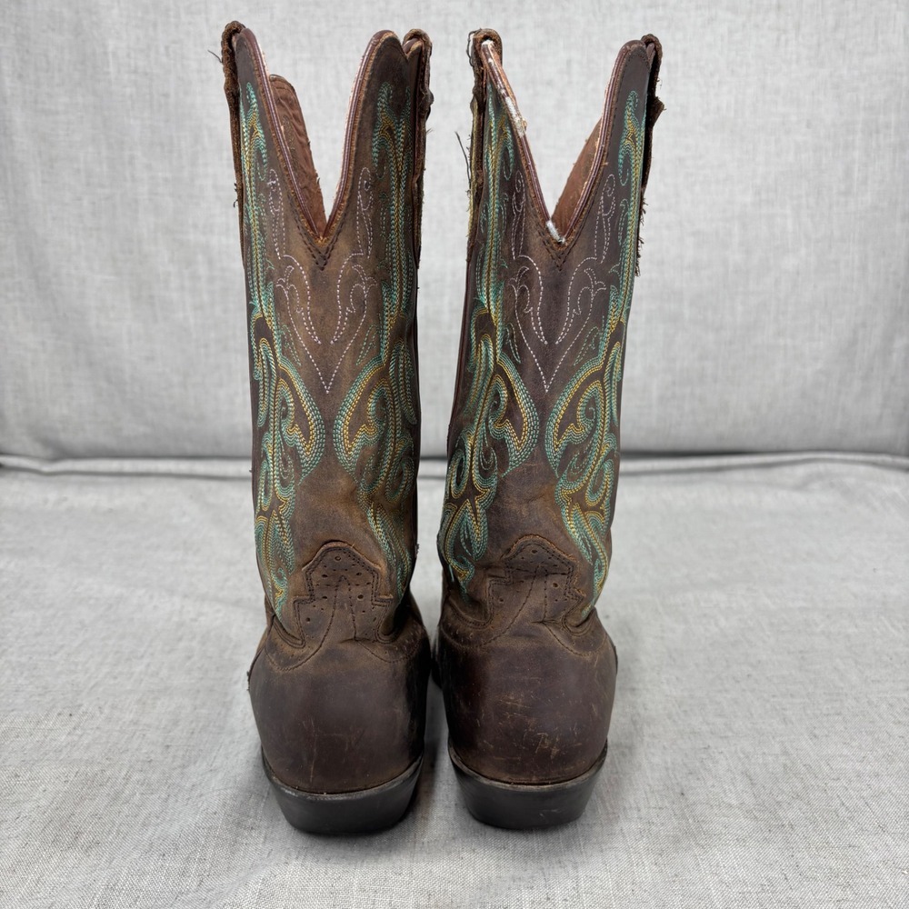 Justin Boots Stampede Durant Brown Leather Square Toe Cowboy Boots Women's 8 B - Picture 6 of 10